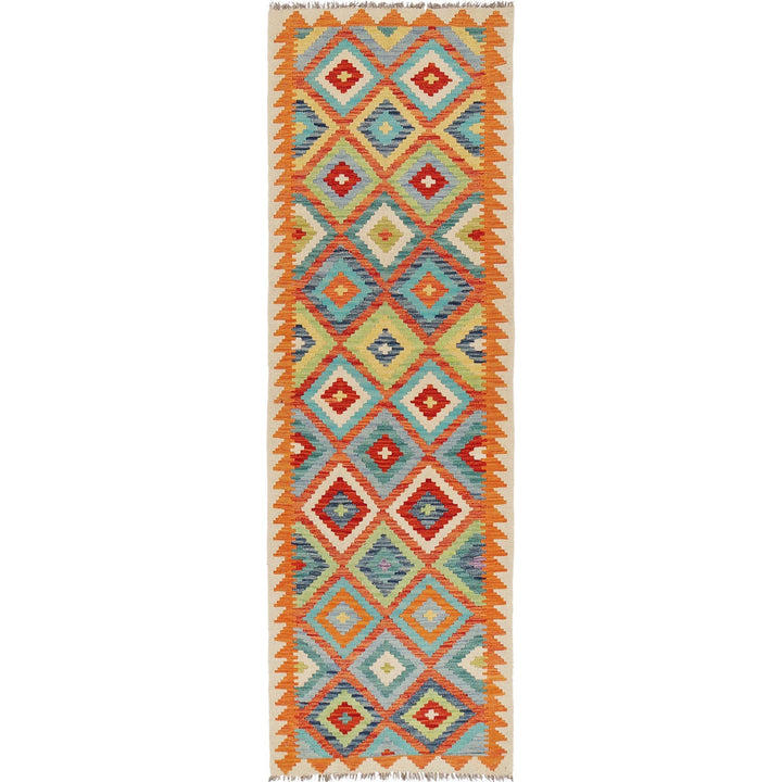 Hand Woven Wool Kelim Runner 2' 9" x 9' 8" - No. AL98081