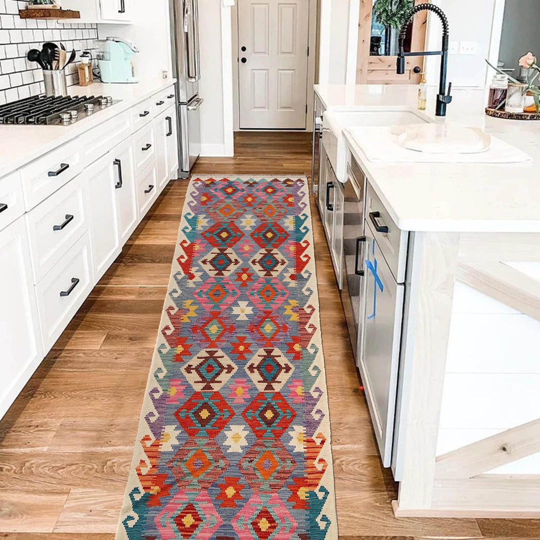 Hand Woven Wool Kelim Runner 2' 7" x 10' 1" - No. AL39000