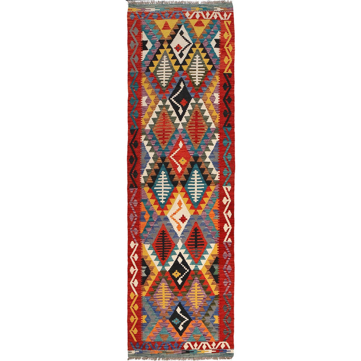 Handmade Turkish Design Wool Kilim Runner 2' 7" x 9' 9" - No. AL28066