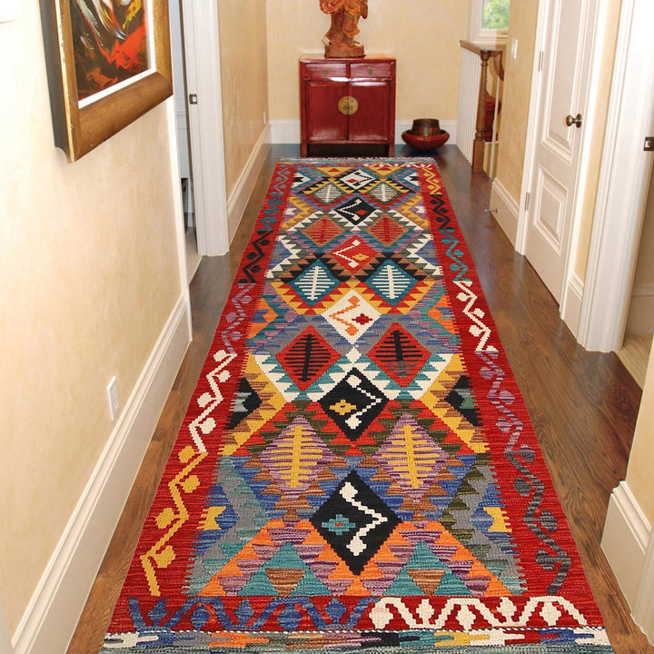 Handmade Turkish Design Wool Kilim Runner 2' 7" x 9' 9" - No. AL28066