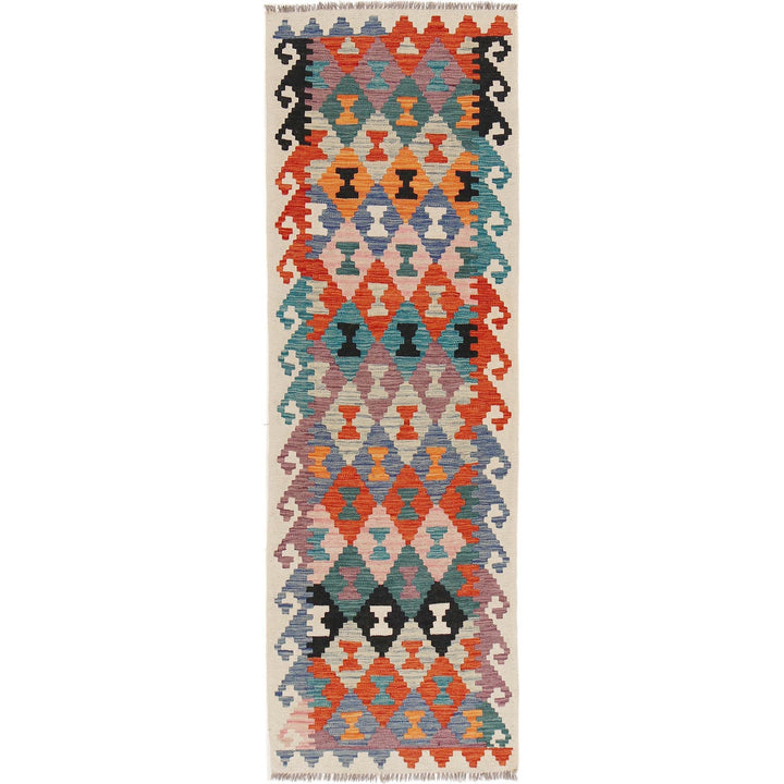 Colorful Flat-Weave Wool Kilim Runner 2' 6" x 8' 0" - No. AL18611
