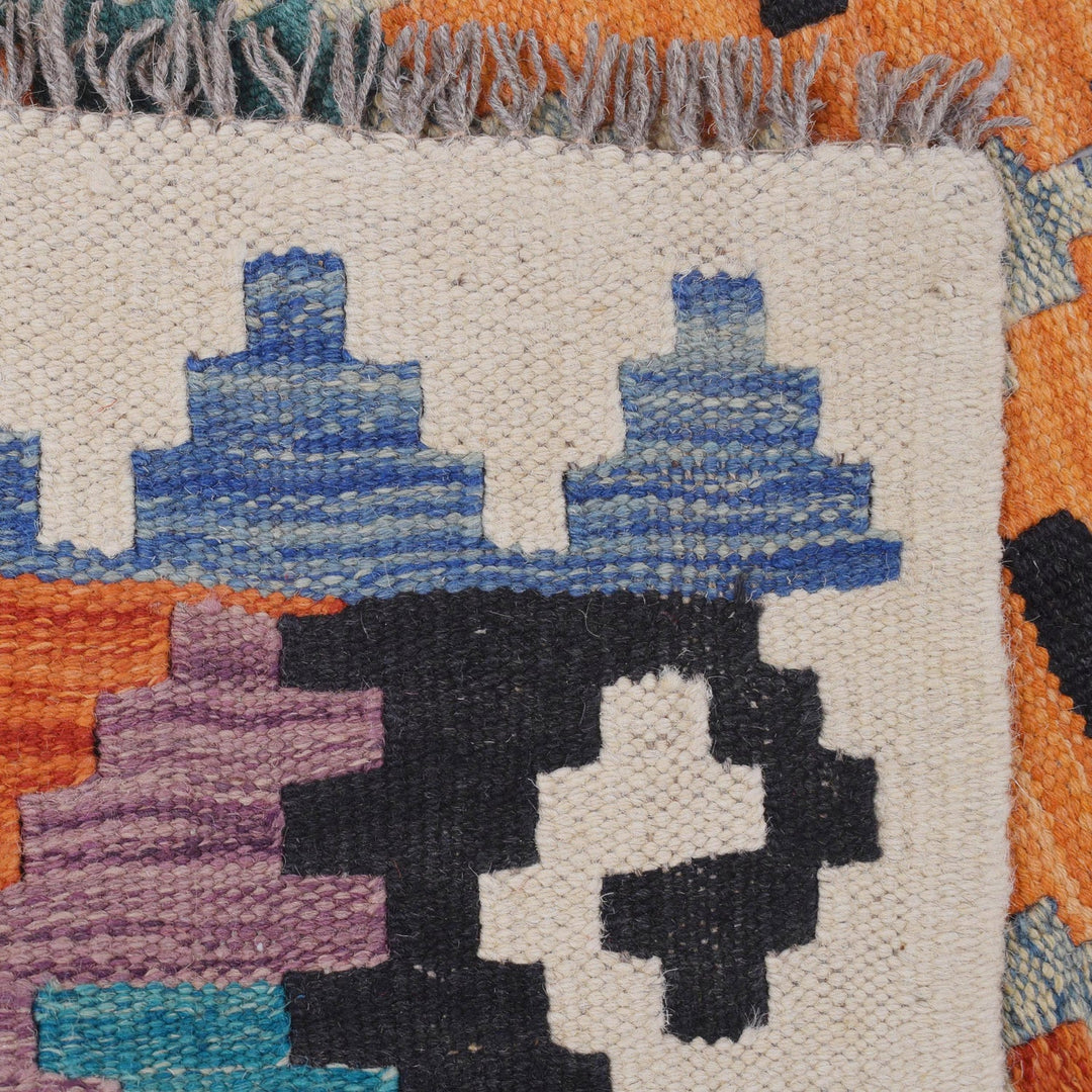 Colorful Flat-Weave Wool Kilim Runner 2' 6" x 8' 0" - No. AL18611