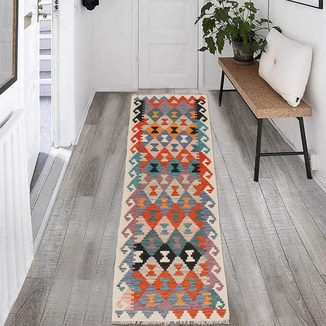 Colorful Flat-Weave Wool Kilim Runner 2' 6" x 8' 0" - No. AL18611