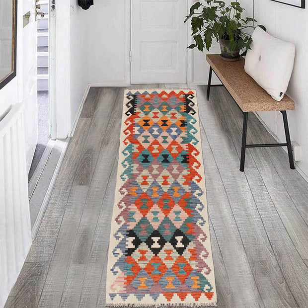 Colorful Flat-Weave Wool Kilim Runner 2' 6" x 8' 0" - No. AL18611