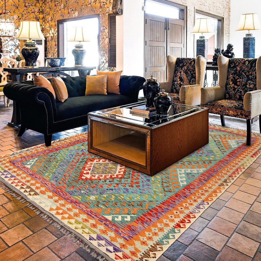 Handmade Turkish Design Wool Kilim 6' 7" x 10' 1" - No. AL21363