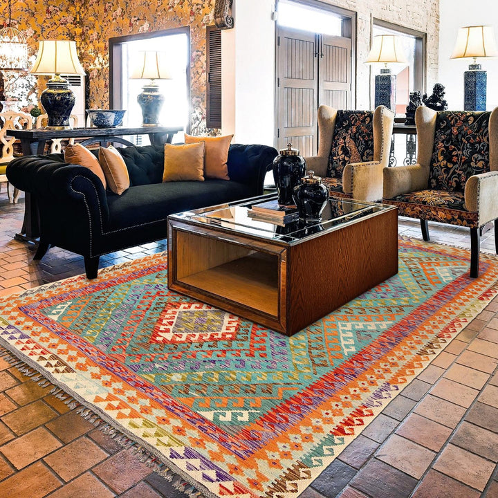 Handmade Turkish Design Wool Kilim 6' 7" x 10' 1" - No. AL21363