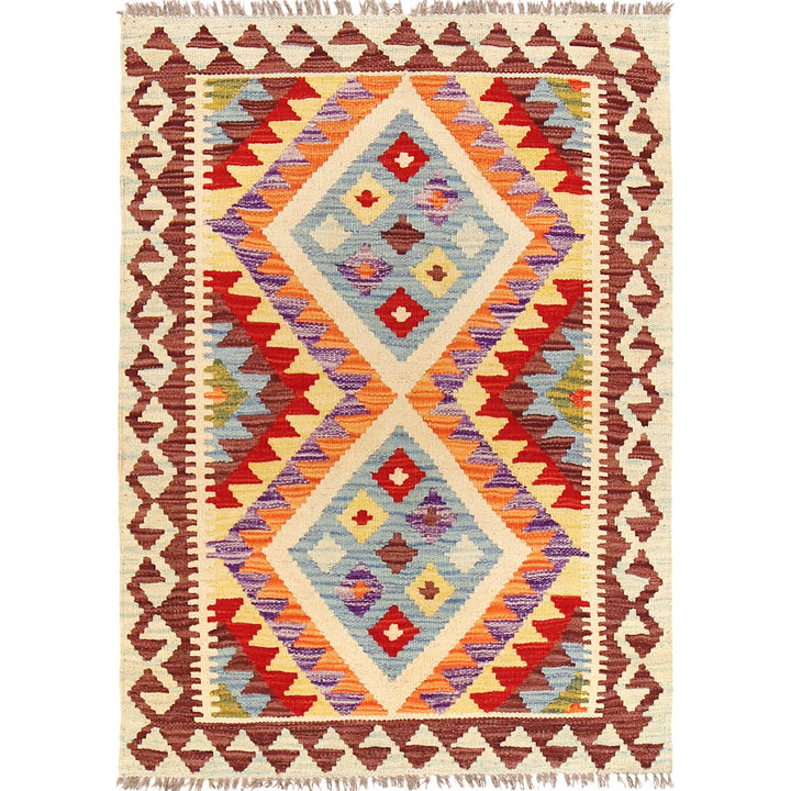 Afghan Vegetable Kilim Rug 2' 7" x 3' 8" Flat-Weave
