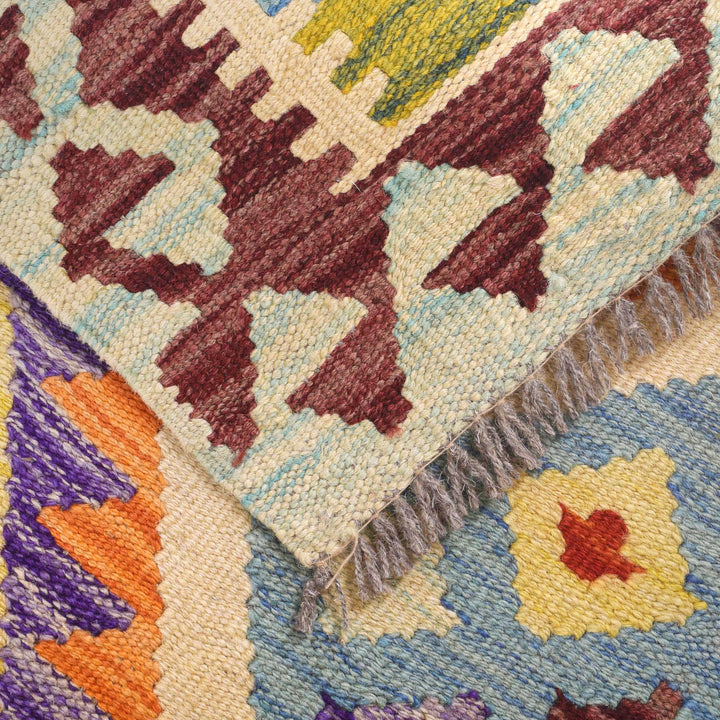 Afghan Vegetable Kilim Rug 2' 7" x 3' 8" Flat-Weave pattern