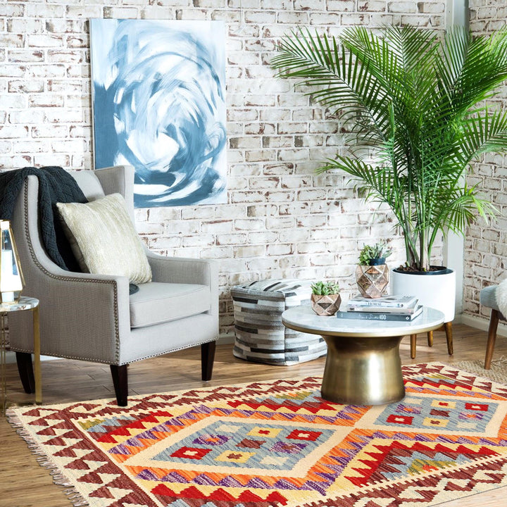 Afghan Vegetable Kilim Rug 2' 7" x 3' 8" Flat-Weave texture