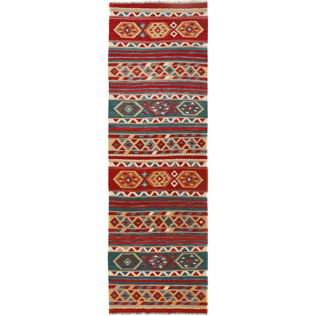 Colorful Flat-Weave Wool Kilim Runner 3' 9" x 12' 8" - No. AL31161