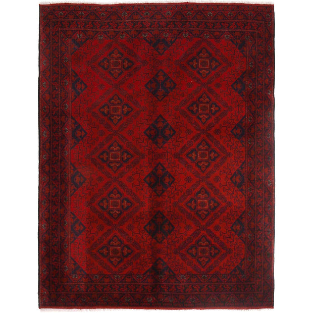 Red Color Afghan Area Rug 4' 10" x 6' 5" - No. AL75912