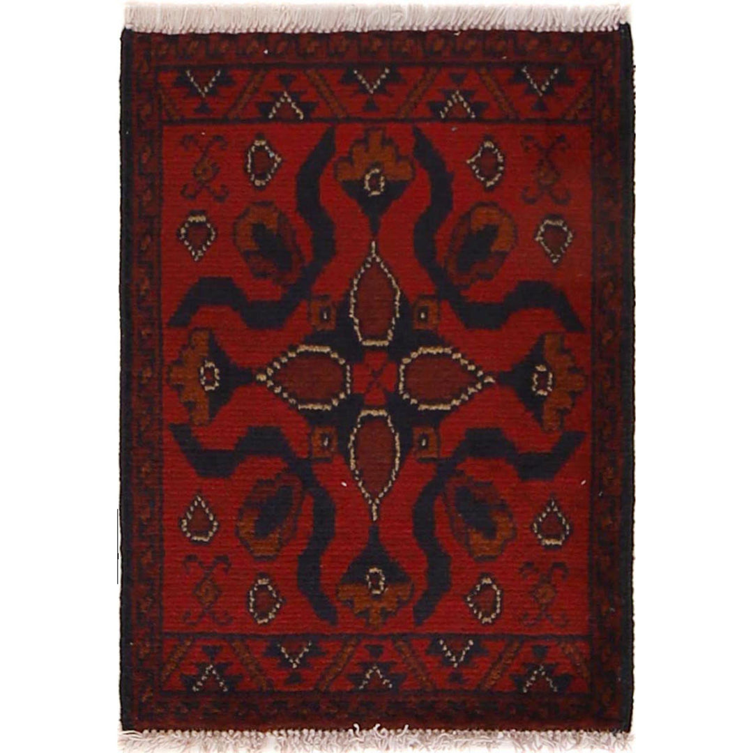 Red Afghan Doormat Rug 1' 5" x 2' 0" Hand-Knotted