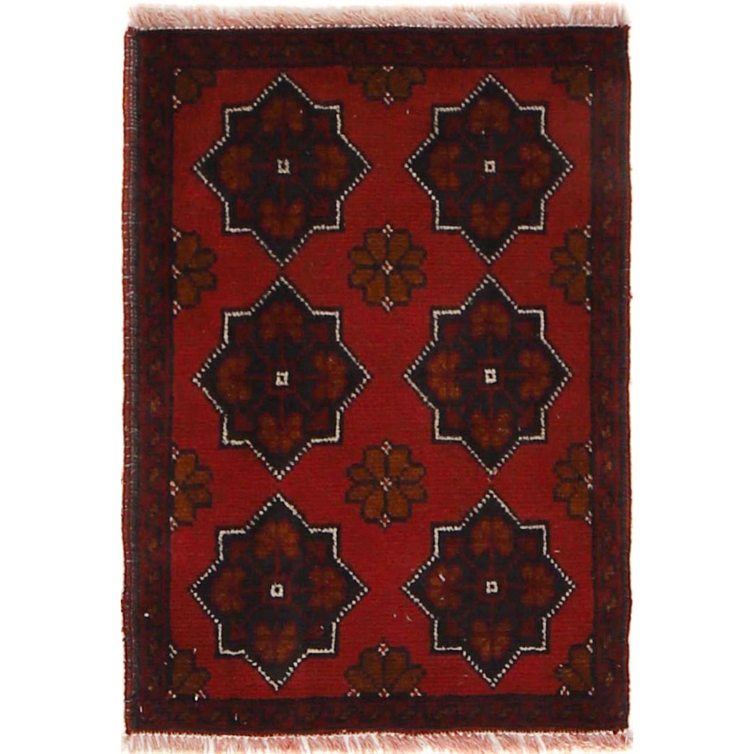 Red Afghan Oriental Rug 1' 5" x 2' 0" Hand-Knotted | No. AL44163