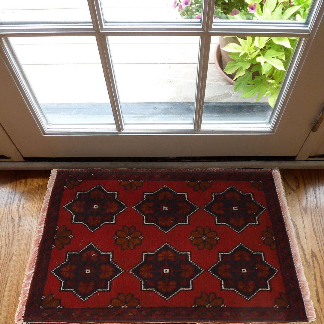 Red Afghan Oriental Rug 1' 5" x 2' 0" Hand-Knotted | No. AL44163