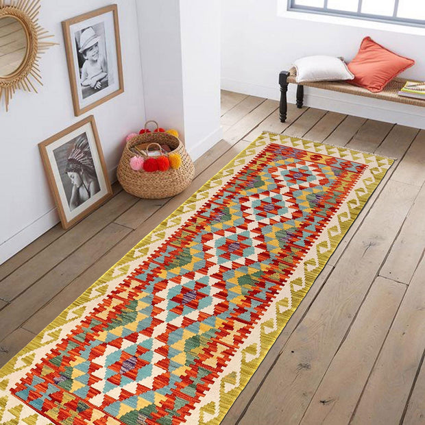 Colorful Flat-Weave Wool Kilim Runner 2' 3" x 6' 6" - No. AL90972