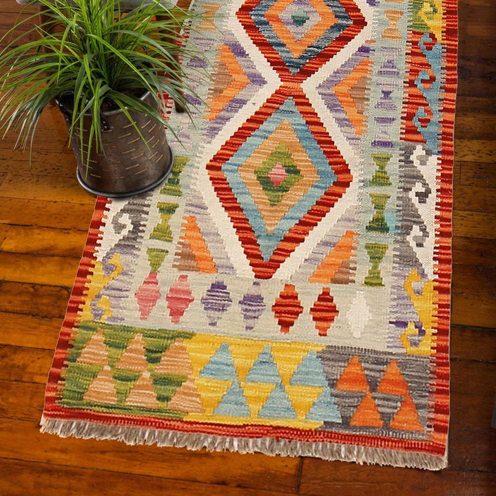 Hand Woven Wool Kelim Runner 2' 2" x 6' 2" - No. AL61850