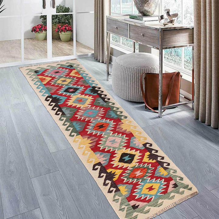 Handmade Turkish Design Wool Kilim Runner 1' 11" x 6' 7" - No. AL58203