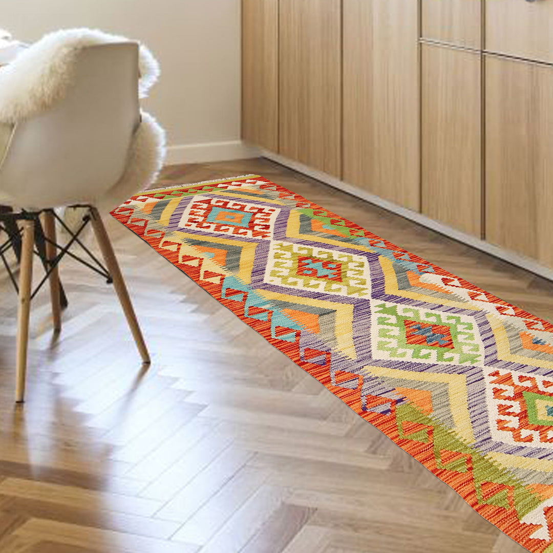 Afghan Vegetable Kilim Rug 2' 3" x 6' 6" Flat-Weave texture