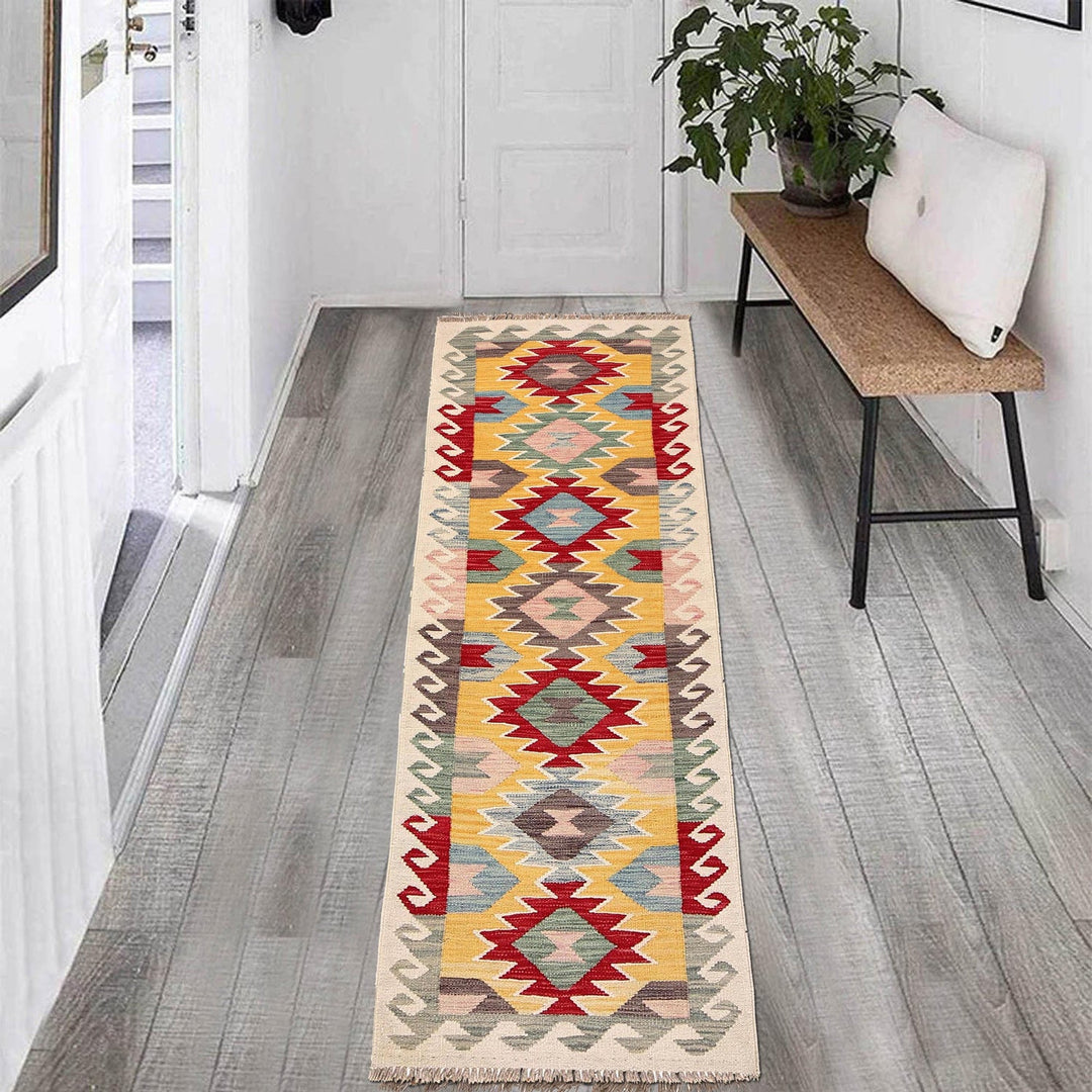 Colorful Flat-Weave Wool Kilim Runner 2' 2" x 6' 7" - No. AL98473