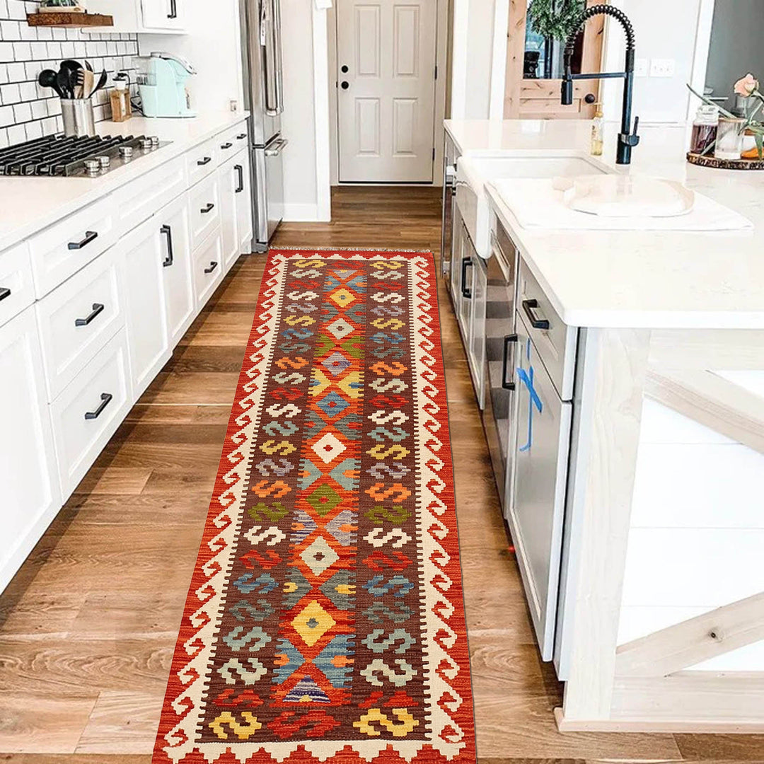 Afghan Vegetable Kilim Rug 2' 4" x 6' 8" Flat-Weave texture