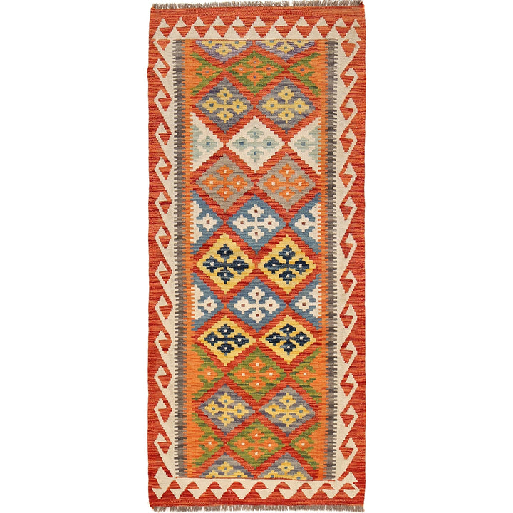 Colorful Flat-Weave Wool Kilim Runner 2' 8" x 6' 6" - No. AL84018