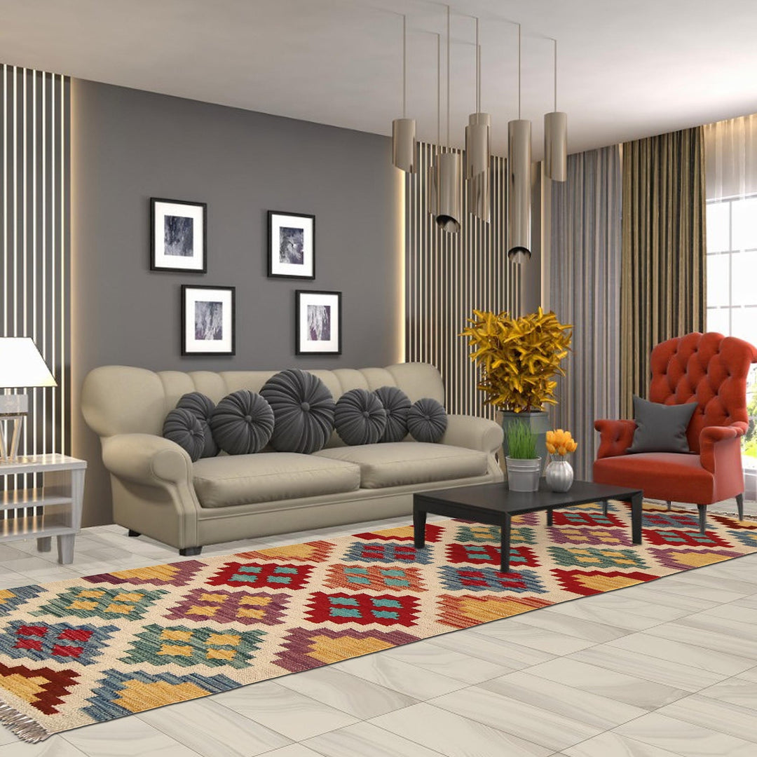 Colorful Flat-Weave Wool Kilim Runner 1' 9" x 5' 7" - No. AL38608