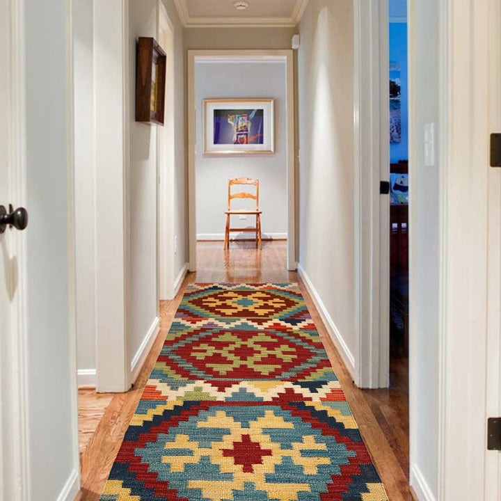 Afghan Vegetable Kilim Rug 1' 8" x 4' 11" Flat-Weave border