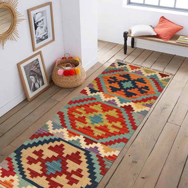 Colorful Flat-Weave Wool Kilim Runner 1' 8" x 4' 9" - No. AL71648
