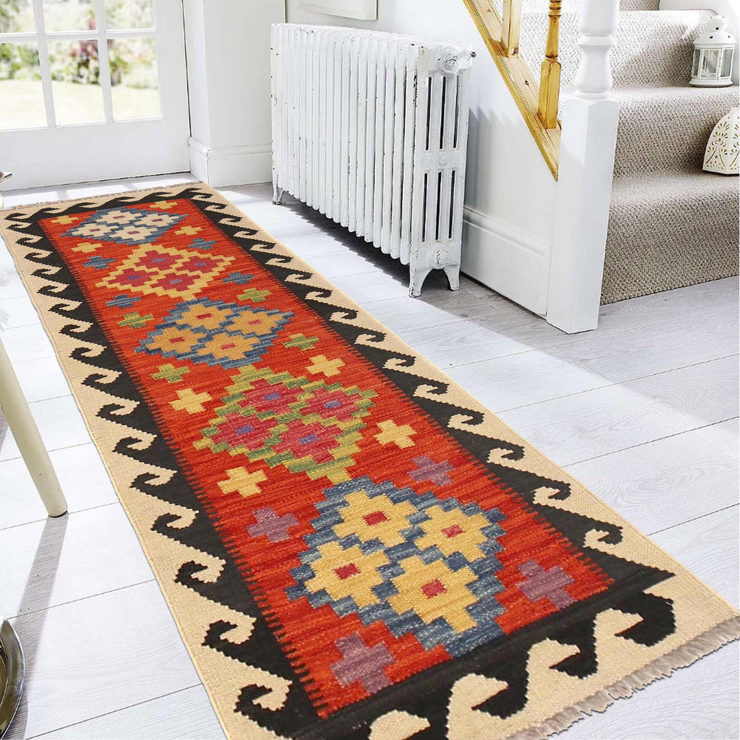 Colorful Flat-Weave Wool Kilim Runner 1' 8" x 4' 11" - No. AL81920