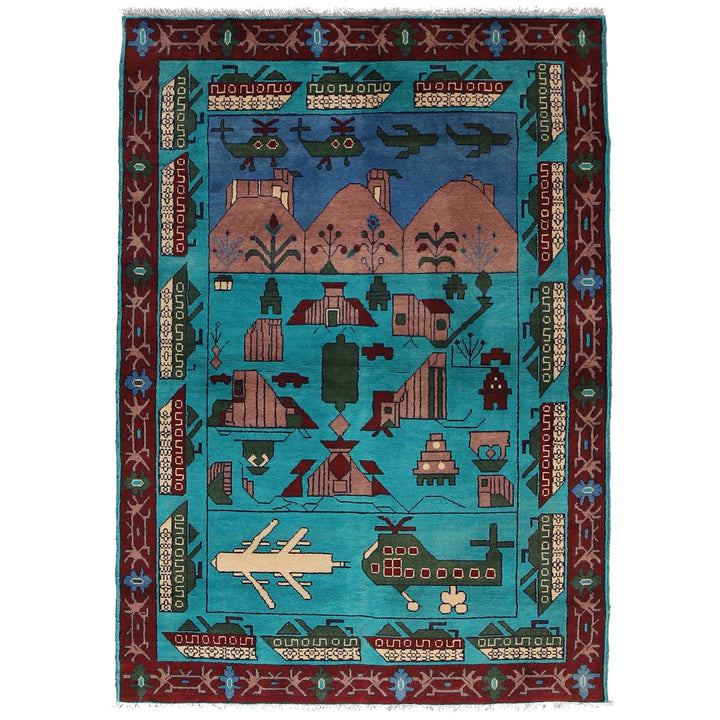 Handcrafted Afghan War Rug 4' 0" x 6' 0" - No. AL24000