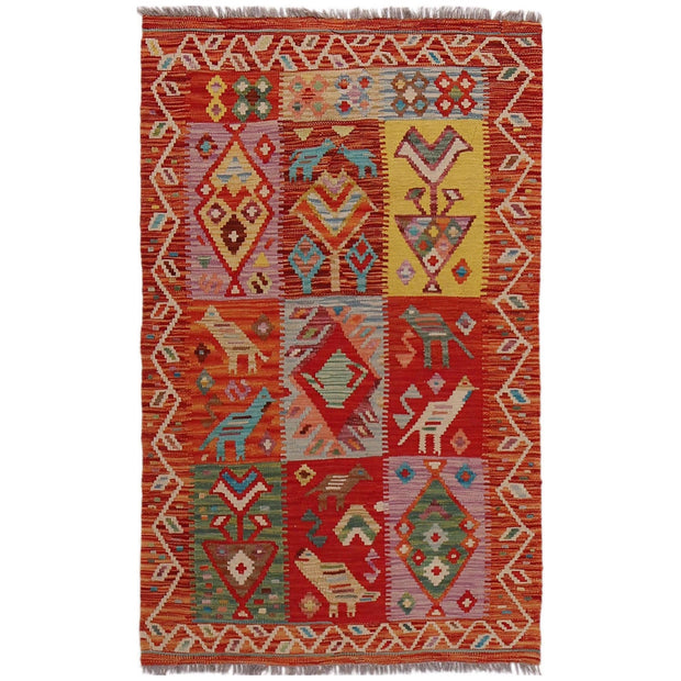 Handmade Turkish Design Wool Kilim 3' 2" x 4' 9" - No. AL55340