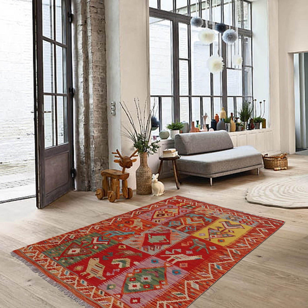 Handmade Turkish Design Wool Kilim 3' 2" x 4' 9" - No. AL55340