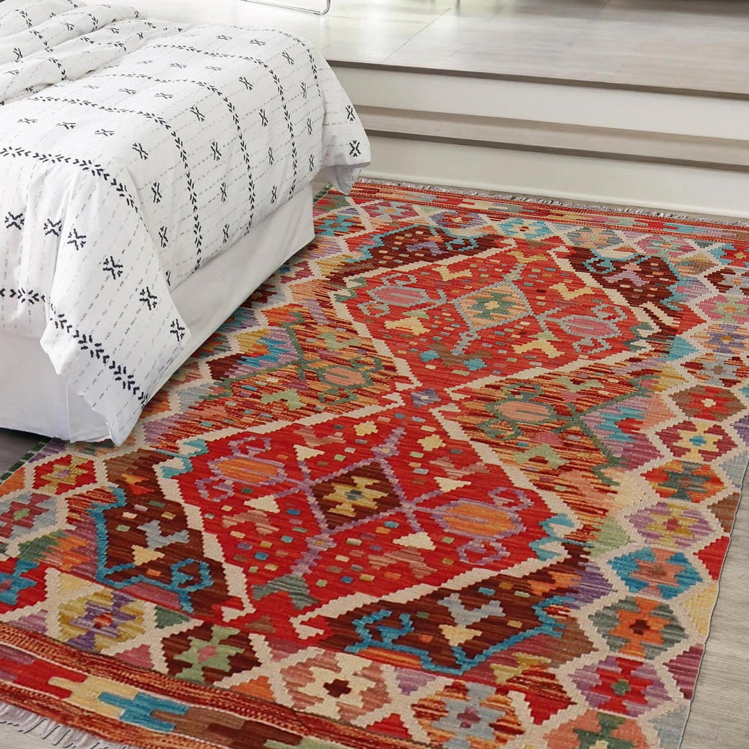 Handmade Afghan Vegetable Kilim 3' 5" x 4' 8" - No. AL56746