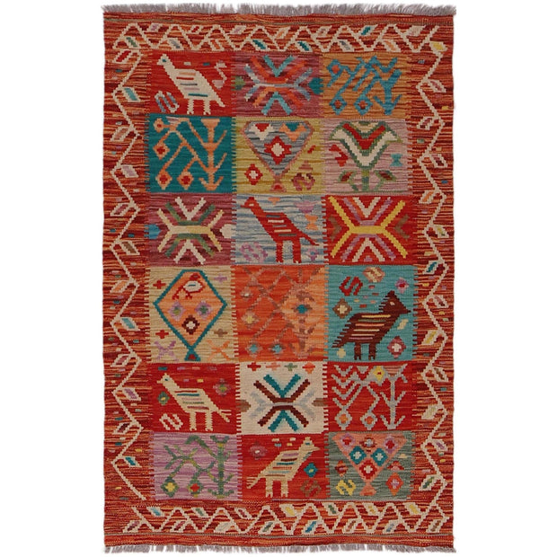 Handmade Afghan Vegetable Kilim 3' 0" x 4' 8" - No. AL86021