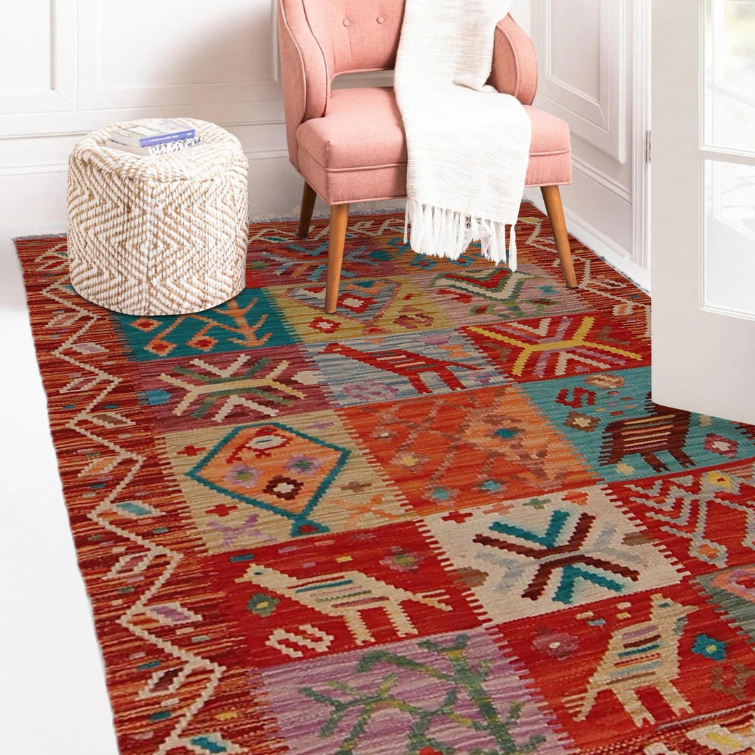 Handmade Afghan Vegetable Kilim 3' 0" x 4' 8" - No. AL86021