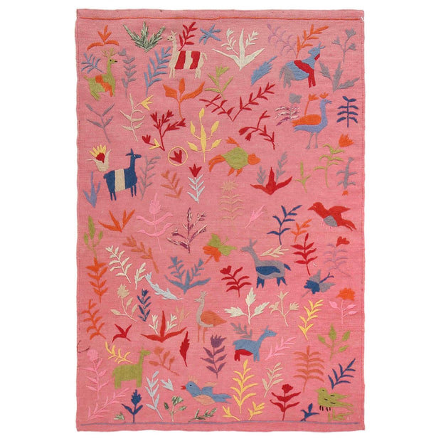 Pink Color Embroidery Flat Weave Kilim 3' 9" x 5' 10" - No. AL98913