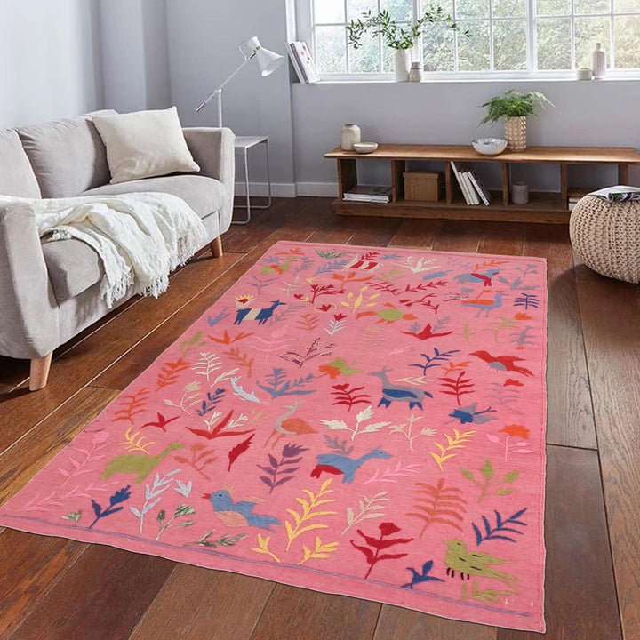 Pink Color Embroidery Flat Weave Kilim 3' 9" x 5' 10" - No. AL98913