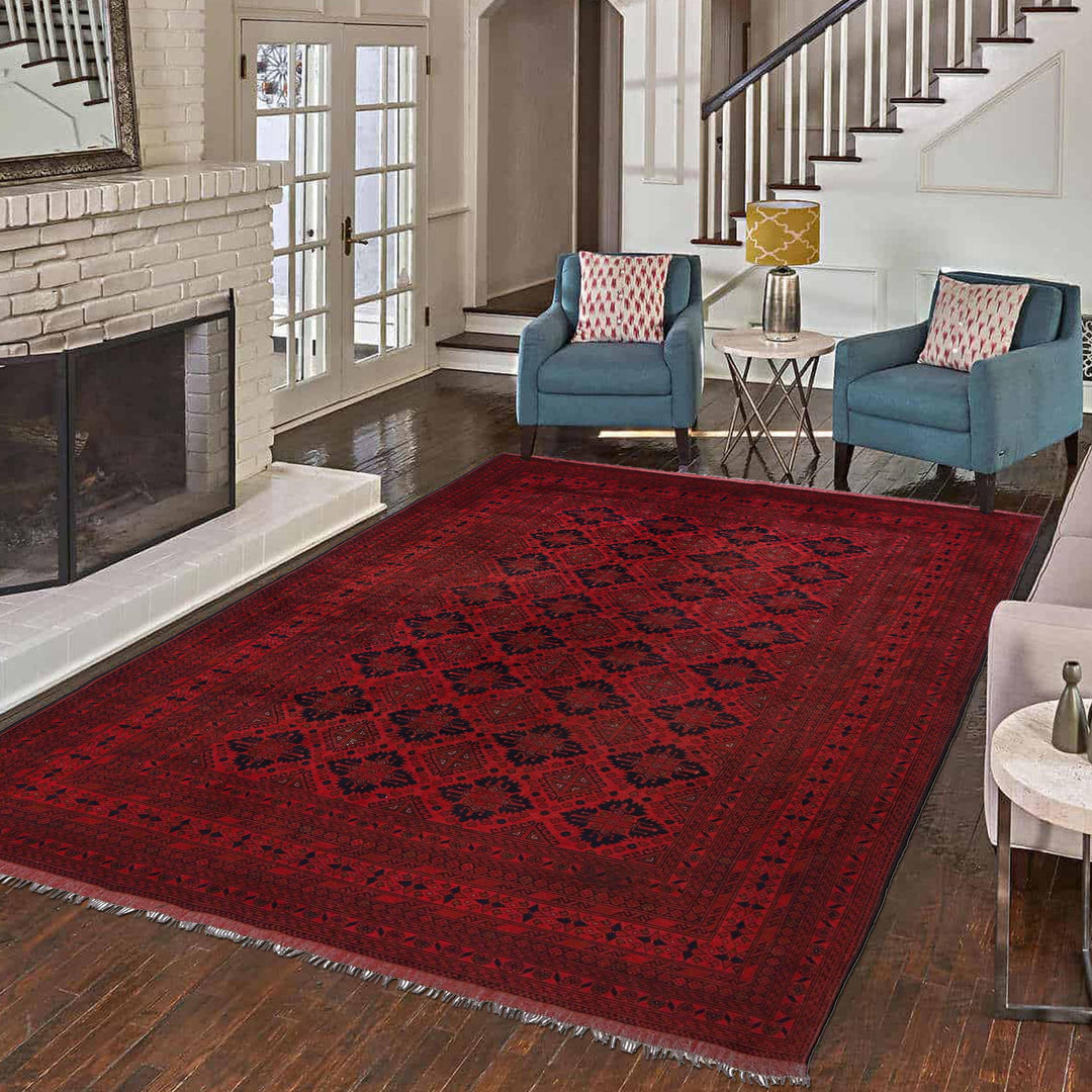 Red Afghan Khal Mohammadi Rug 6' 7" x 9' 10" Hand-Knotted view 9