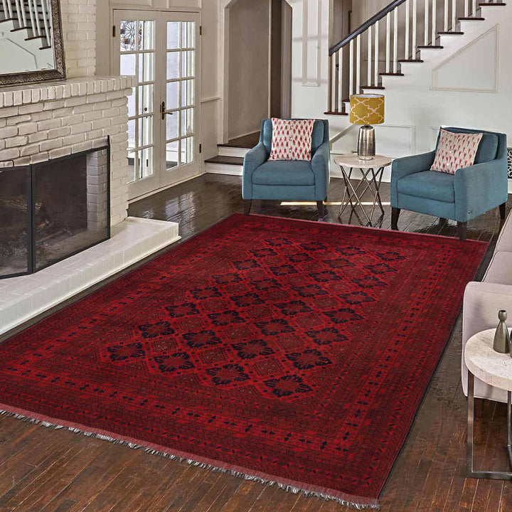 Red Afghan Khal Mohammadi Rug 6' 7" x 9' 10" Hand-Knotted view 9