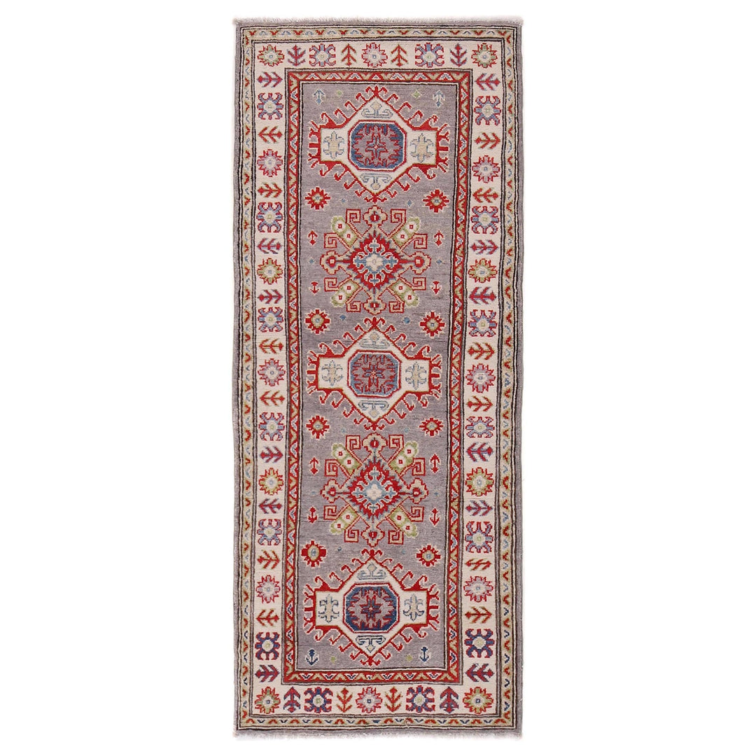 Gray Afghan Kazak Rug 2' 6" x 6' 7" Hand-Knotted
