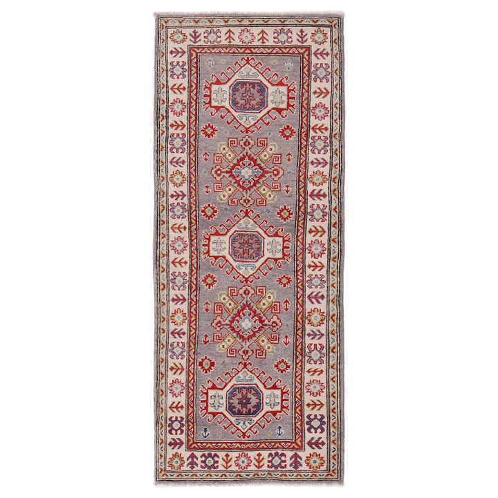 Gray Afghan Kazak Rug 2' 6" x 6' 7" Hand-Knotted