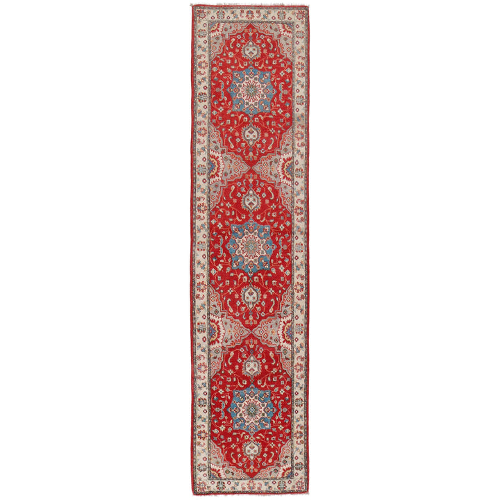 Red Afghan Kazak Rug 2' 6" x 10' 11" Hand-Knotted | No. AL88496