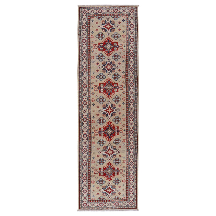 Beige Afghan Kazak Rug 2' 9" x 9' 7" Hand-Knotted | No. AL33189