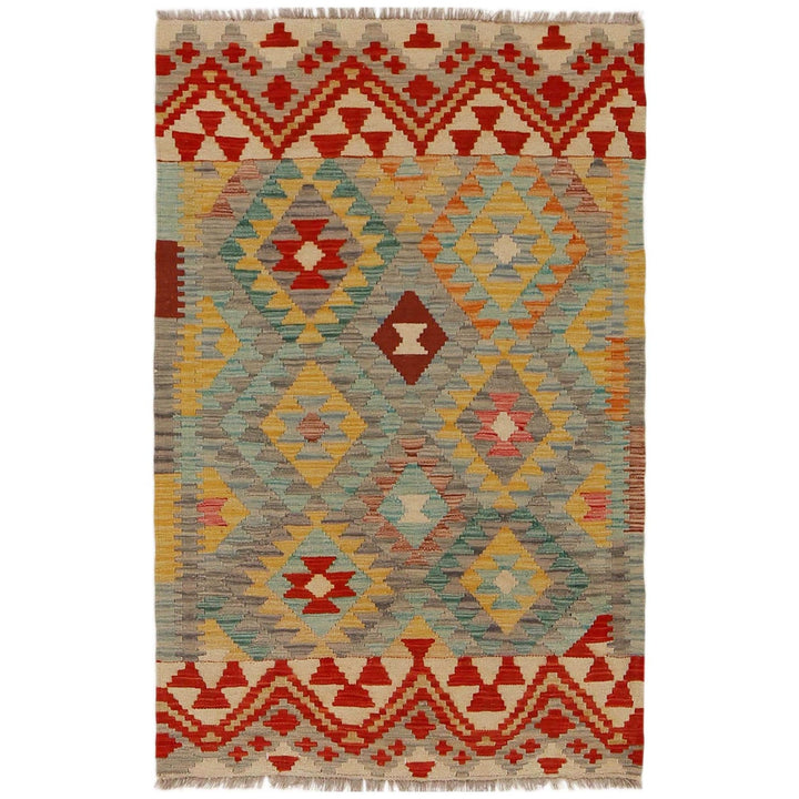 Hand Knotted Afghan Style Kilim 3' 4" x 5' 2" - No. AL65668