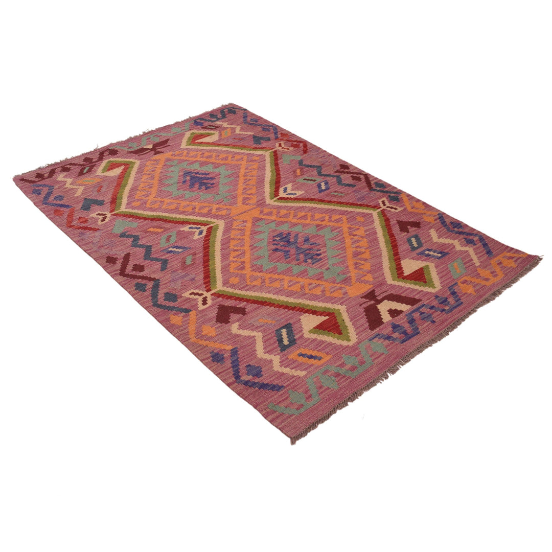 Afghan Kilim Rug 3' 5" x 5' 0" Flat-Weave close-up