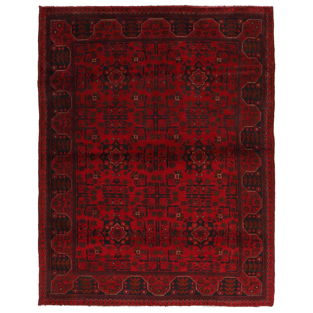 Red Afghan Khal Mohammadi Rug 4' 11" x 6' 5" Hand-Knotted