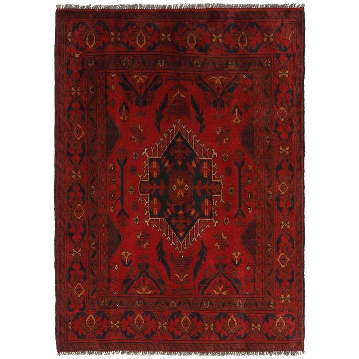Red Afghan Khal Mohammadi Rug 3' 3" x 4' 8" Hand-Knotted