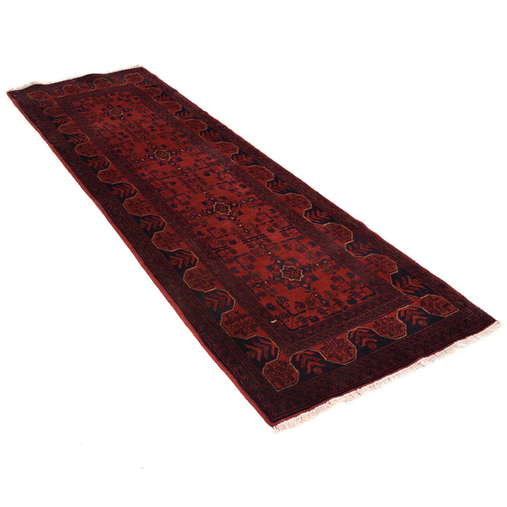 Red Afghan Khal Mohammadi Rug 2' 8" x 8' 10" Hand-Knotted close-up