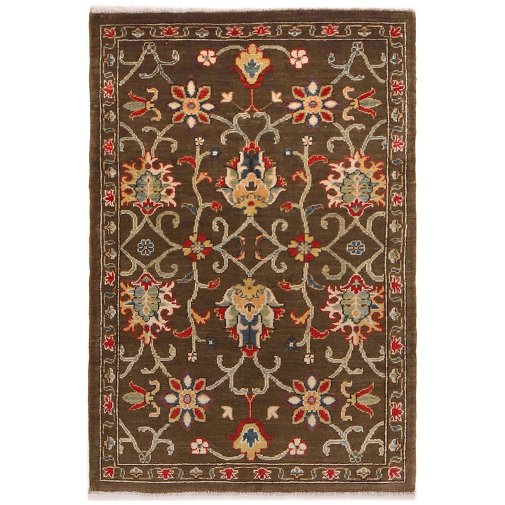 Brown Afghan Sultani Rug 3' 3" x 4' 8" Hand-Knotted
