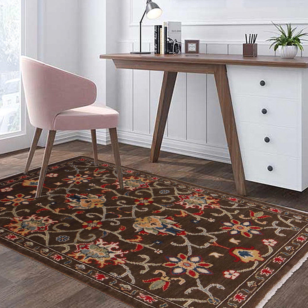 Brown Afghan Sultani Rug 3' 3" x 4' 8" Hand-Knotted view 9